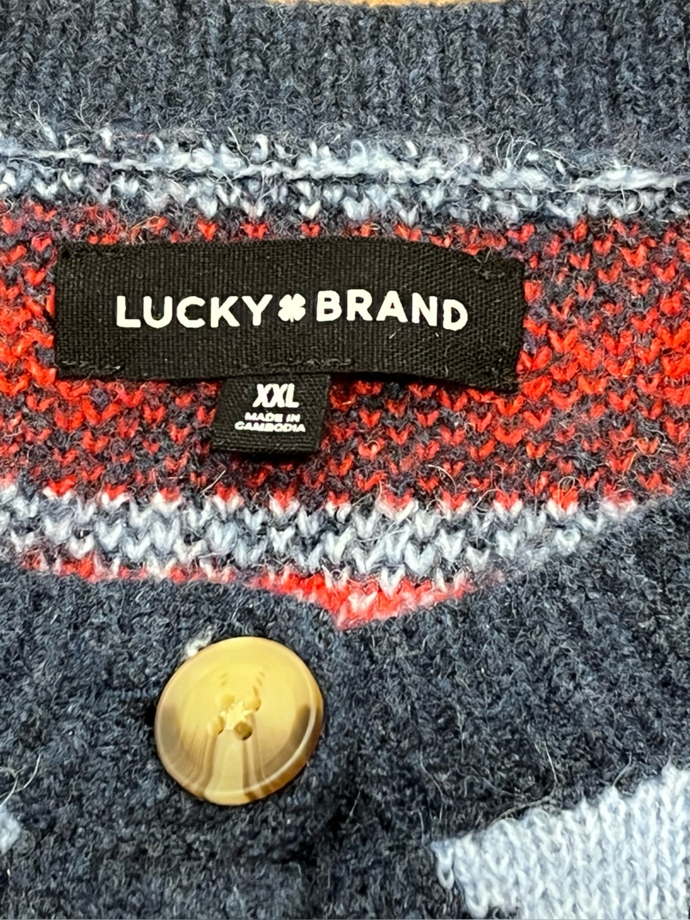 Lucky Brand Navy Fair Isle Button-Front Cardigan with Red and Light Blue NWT - Picture 8 of 11